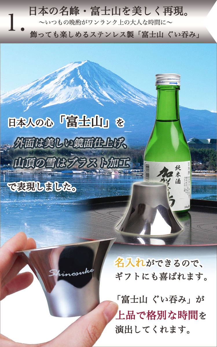 おすすめ１ 名入れ ステンレス 富士山 ぐいのみ 75ml
