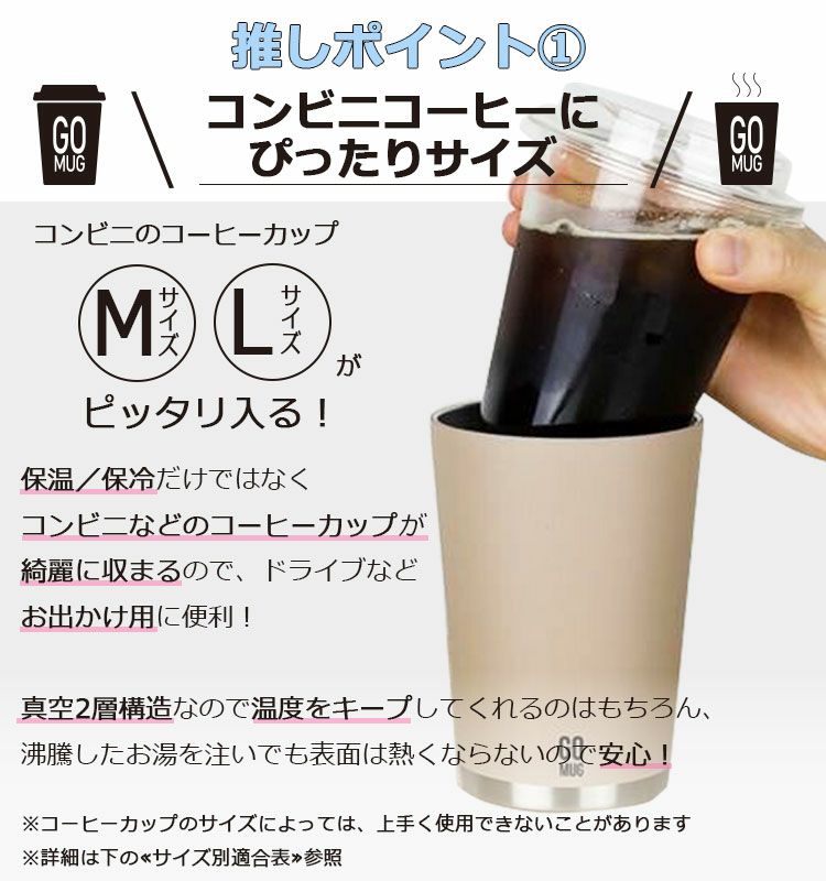 コンビニコーヒーのM、Lサイズにピッタリ入る